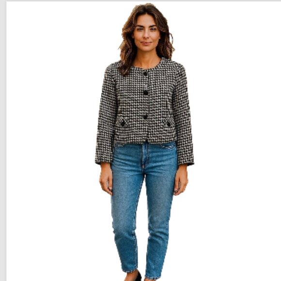 Ann Taylor LOFT Women’s Blazer Petite XXS Black White Check Cropped NWOT Career - Picture 10 of 11